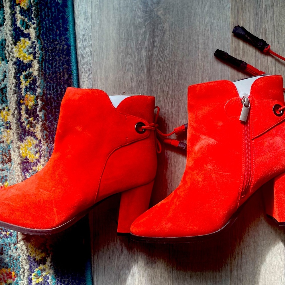 Simply Be Red Velour Ankle Boots